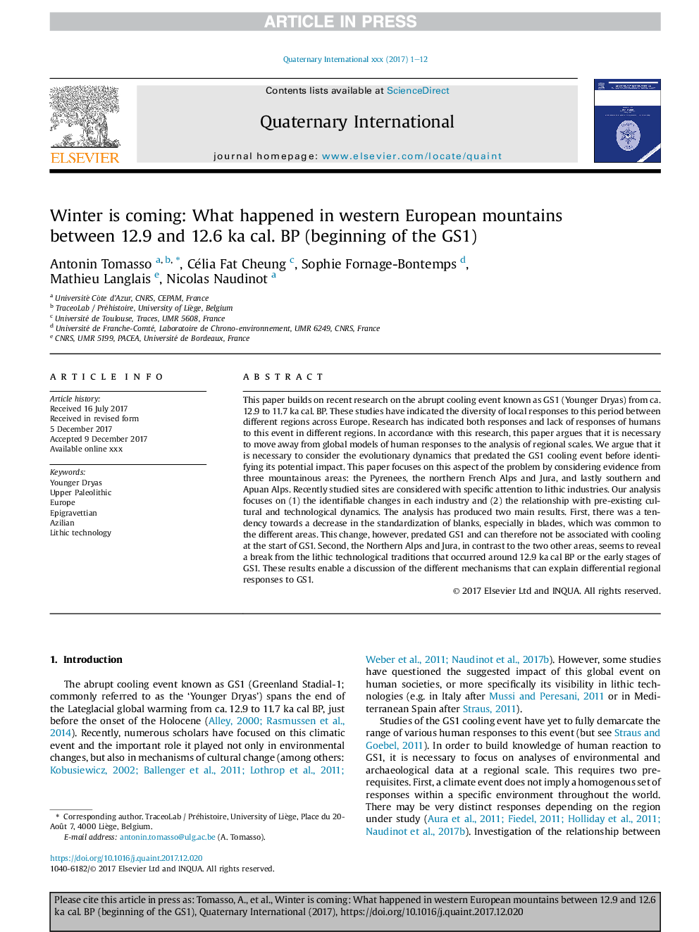 Winter is coming: What happened in western European mountains between 12.9 and 12.6 ka cal. BP (beginning of the GS1)