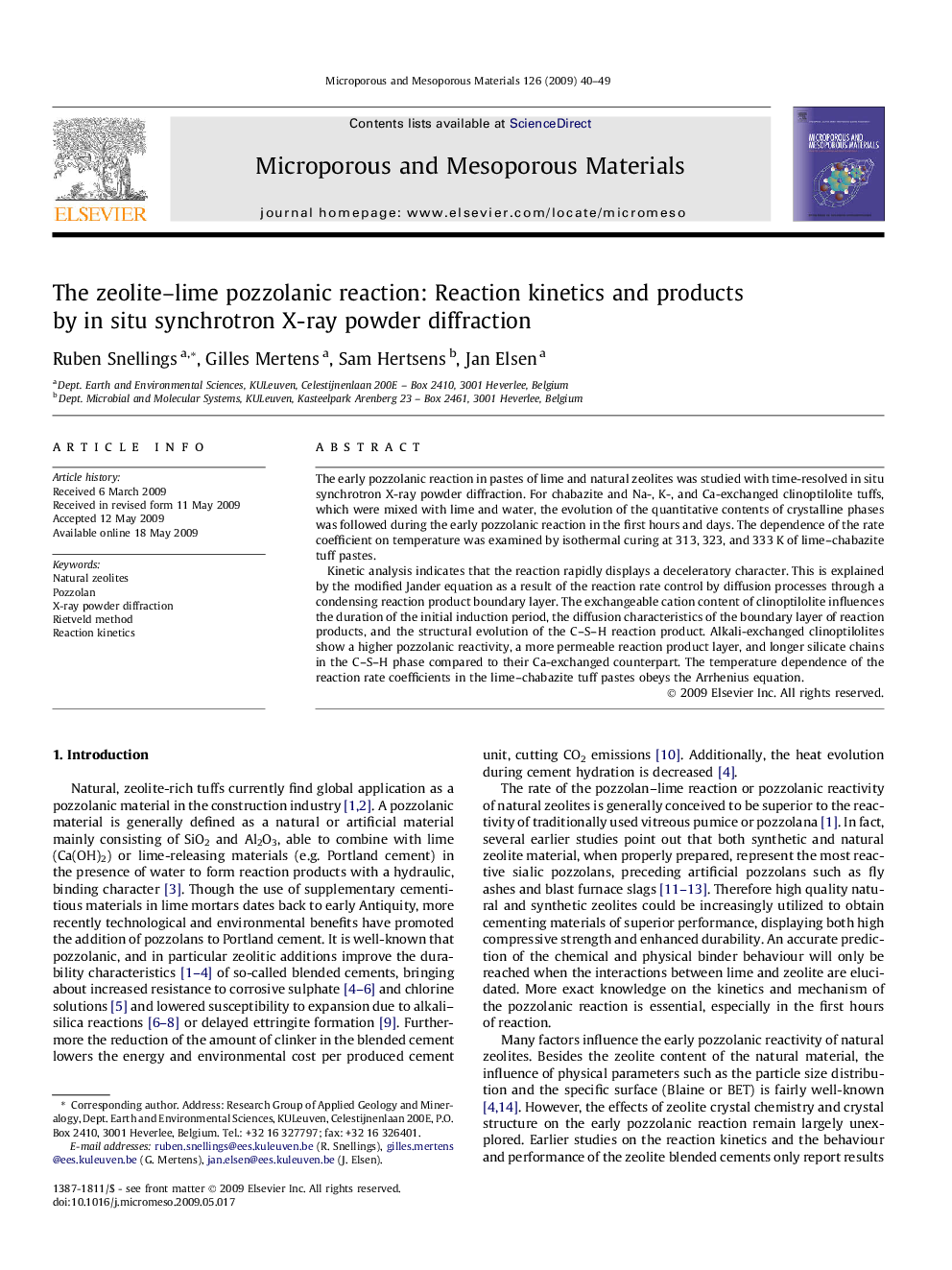 The zeolite–lime pozzolanic reaction: Reaction kinetics and products by in situ synchrotron X-ray powder diffraction