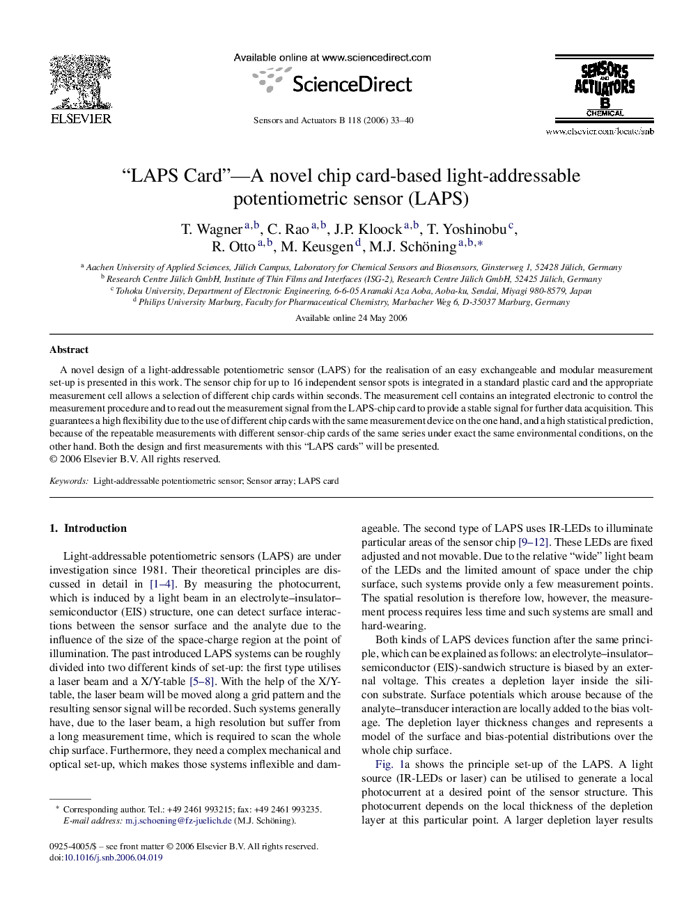 “LAPS Card”—A novel chip card-based light-addressable potentiometric sensor (LAPS)