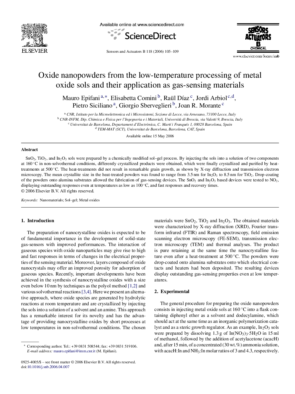 عکس صفحه اول مقاله: Oxide nanopowders from the low-temperature processing of metal oxide sols and their application as gas-sensing materials Oxide nanopowders from the low-temperature processing of metal oxide sols and their application as gas-sensing materials