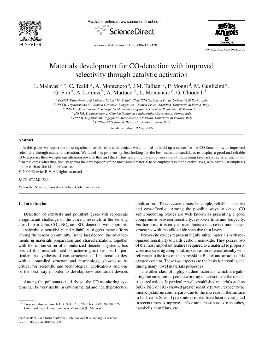 Materials development for CO-detection with improved selectivity through catalytic activation