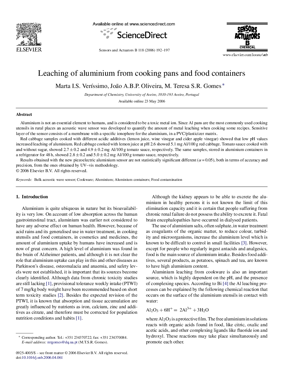 Leaching of aluminium from cooking pans and food containers