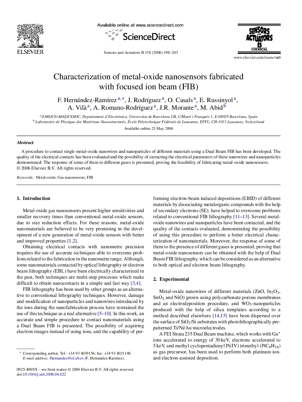 عکس صفحه اول مقاله: Characterization of metal-oxide nanosensors fabricated with focused ion beam (FIB) Characterization of metal-oxide nanosensors fabricated with focused ion beam (FIB)