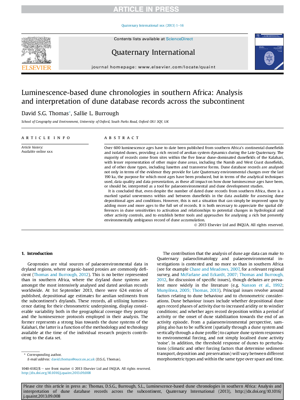 Luminescence-based dune chronologies in southern Africa: Analysis and interpretation of dune database records across the subcontinent