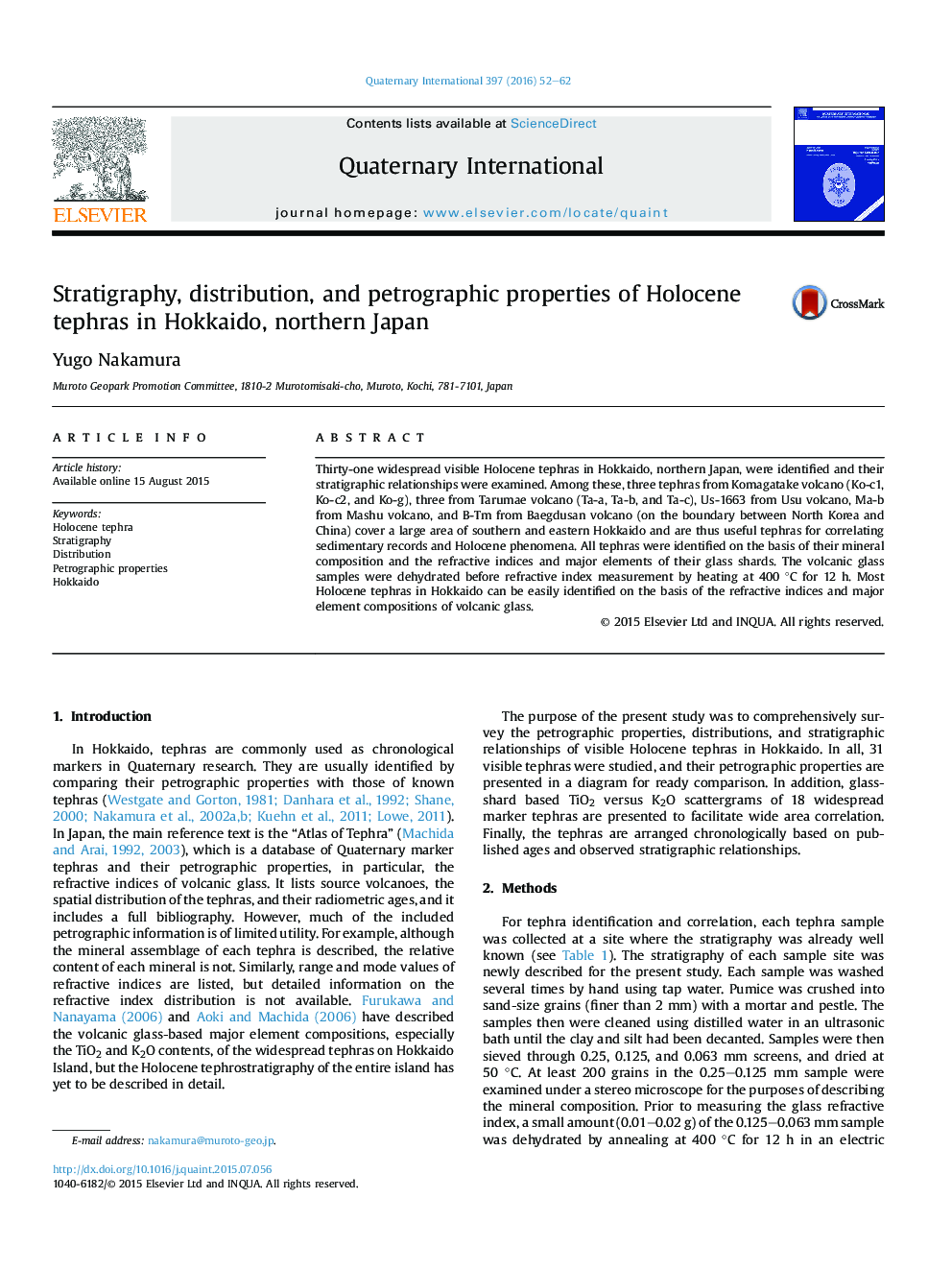 Stratigraphy, distribution, and petrographic properties of Holocene tephras in Hokkaido, northern Japan