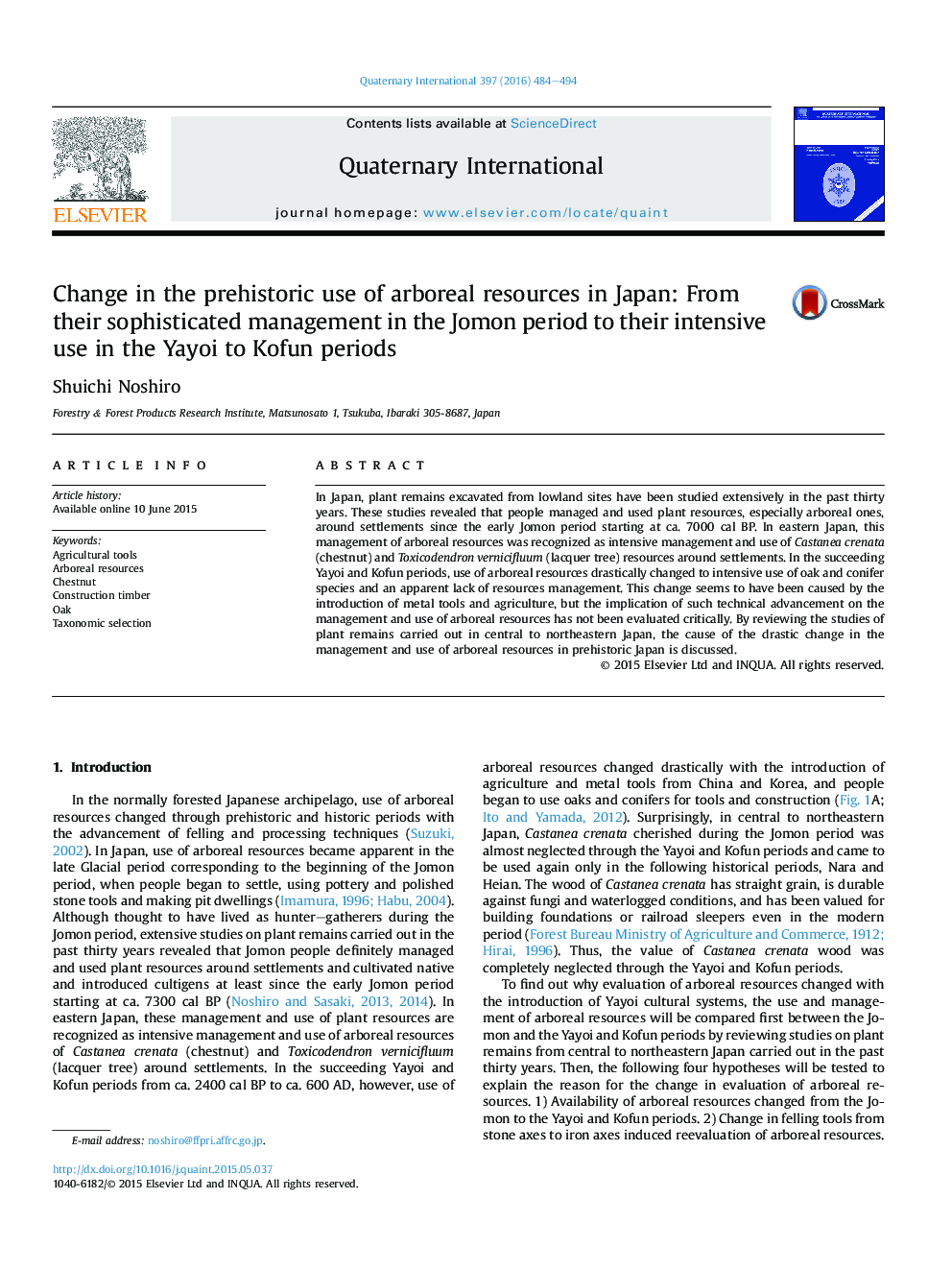 Change in the prehistoric use of arboreal resources in Japan: From their sophisticated management in the Jomon period to their intensive use in the Yayoi to Kofun periods