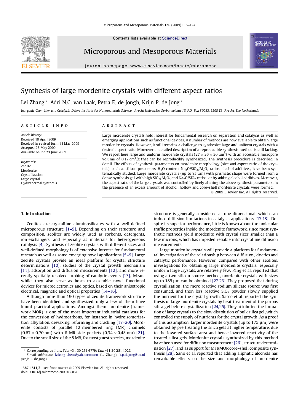 Synthesis of large mordenite crystals with different aspect ratios