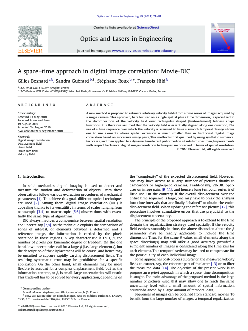 A space–time approach in digital image correlation: Movie-DIC