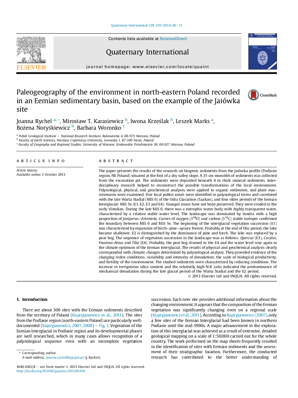 Paleogeography of the environment in north-eastern Poland recorded in an Eemian sedimentary basin, based on the example of the JaÅówka site