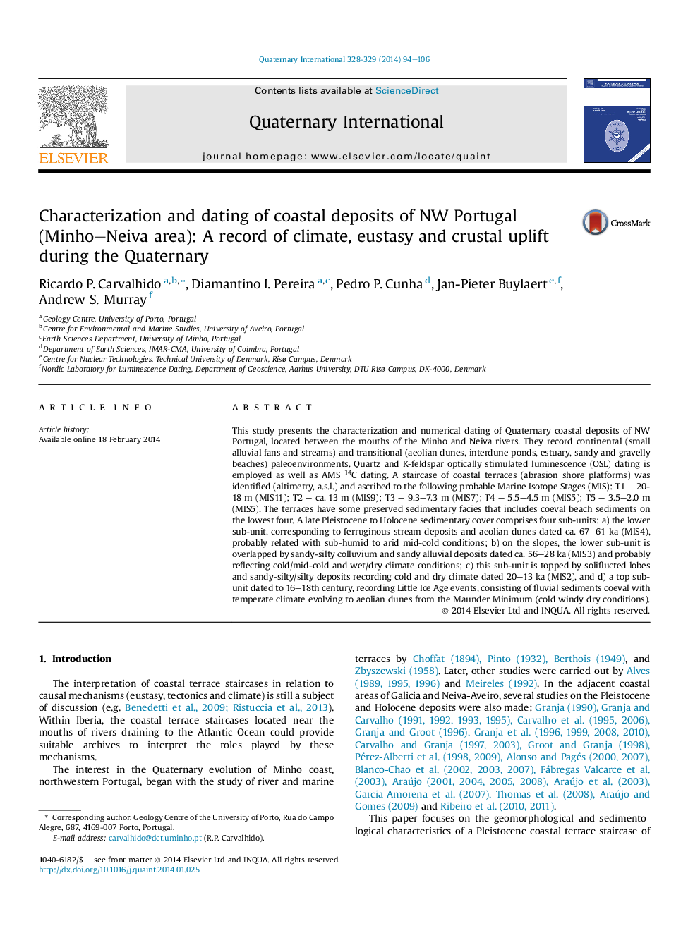 Characterization and dating of coastal deposits of NW Portugal (Minho-Neiva area): A record of climate, eustasy and crustal uplift during the Quaternary