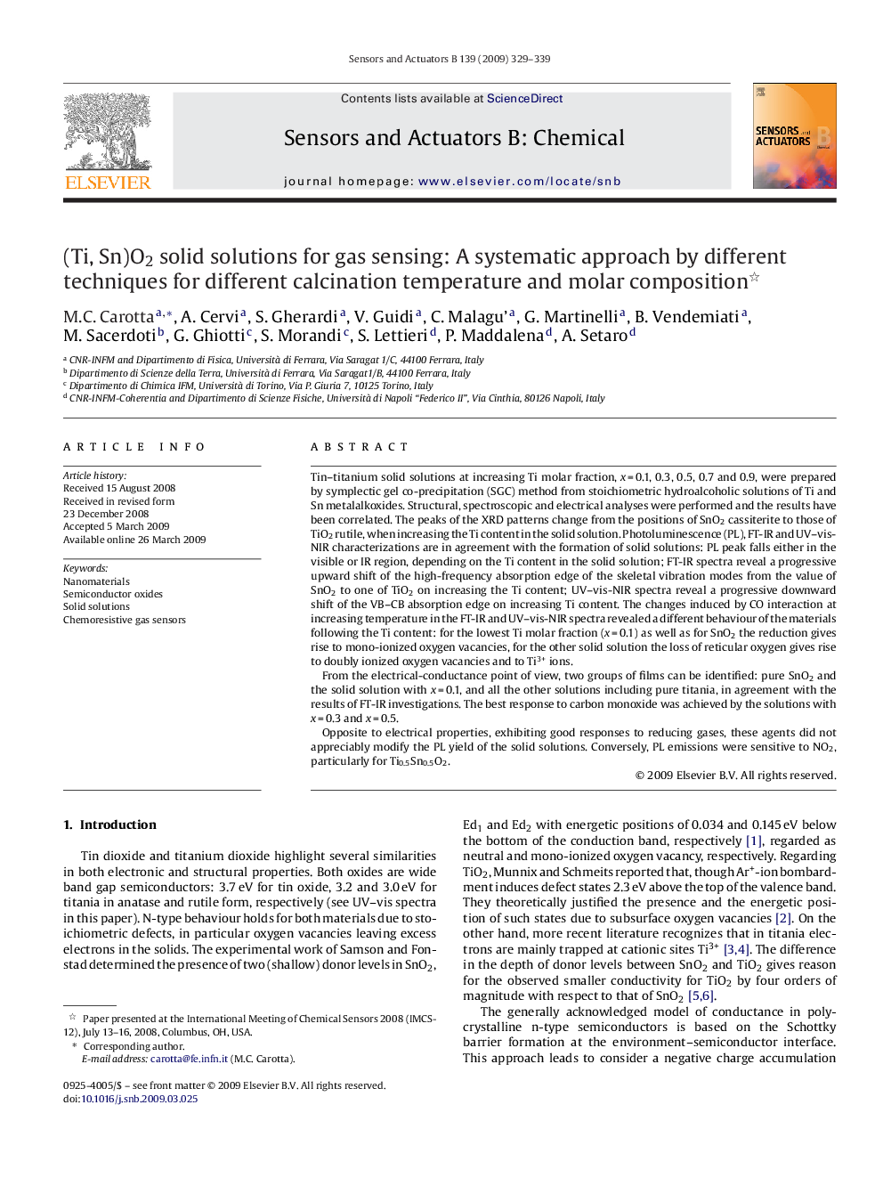 (Ti, Sn)O2 solid solutions for gas sensing: A systematic approach by different techniques for different calcination temperature and molar composition 