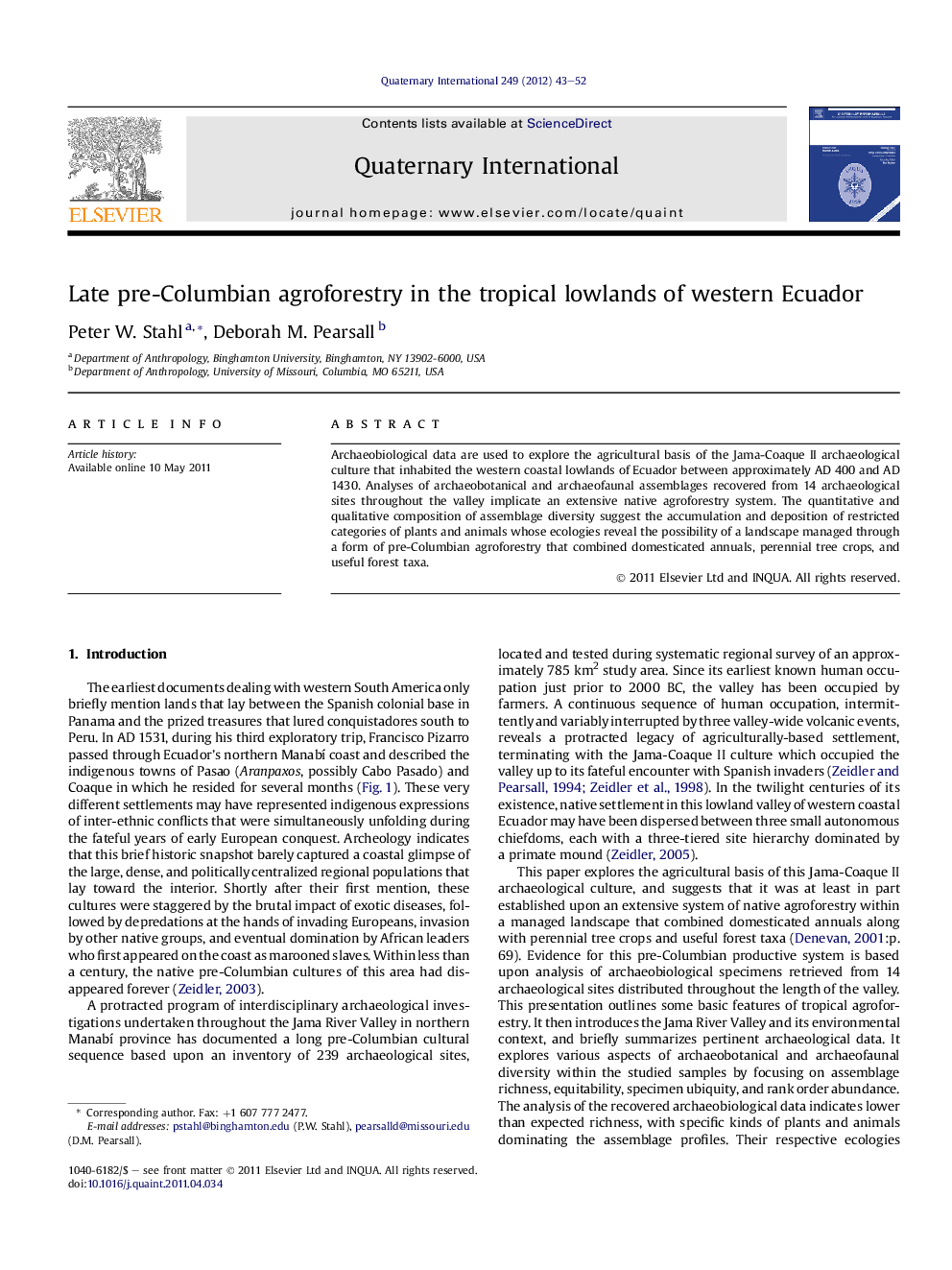 عکس صفحه اول مقاله: Late pre-Columbian agroforestry in the tropical lowlands of western Ecuador Late pre-Columbian agroforestry in the tropical lowlands of western Ecuador