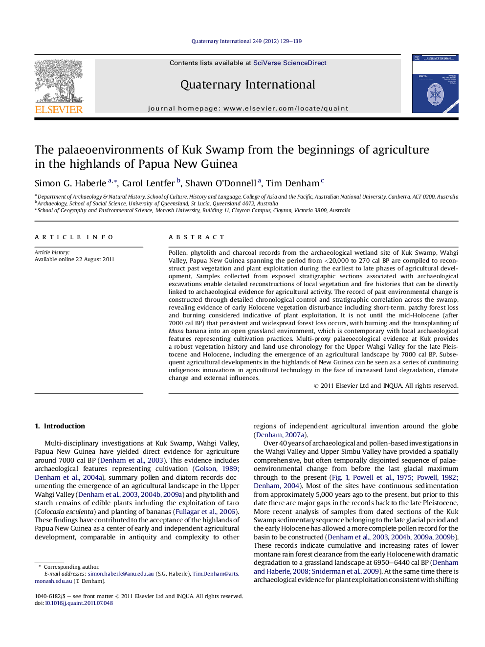 The palaeoenvironments of Kuk Swamp from the beginnings of agriculture in the highlands of Papua New Guinea