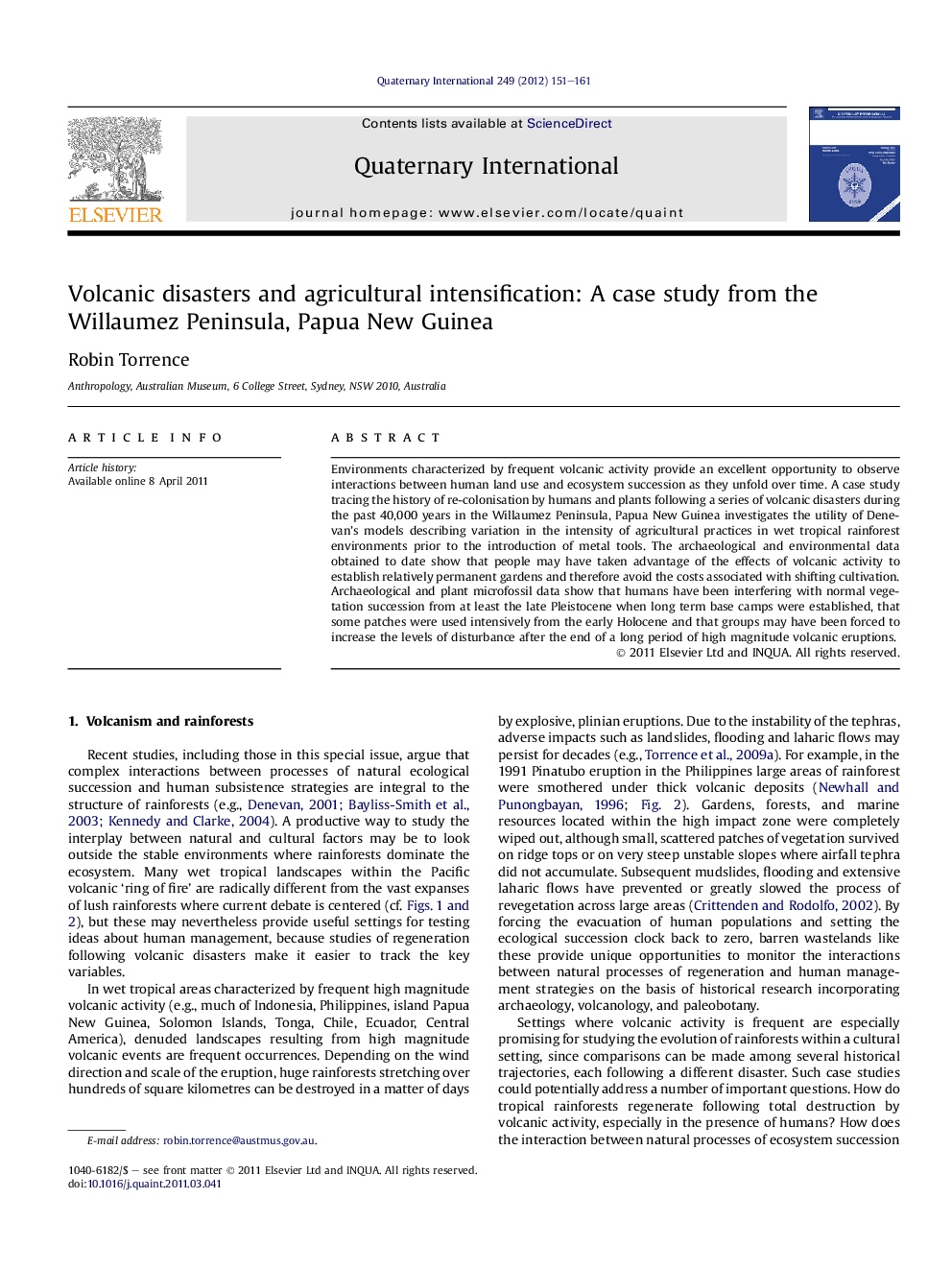 عکس صفحه اول مقاله: Volcanic disasters and agricultural intensification: A case study from the Willaumez Peninsula, Papua New Guinea Volcanic disasters and agricultural intensification: A case study from the Willaumez Peninsula, Papua New Guinea