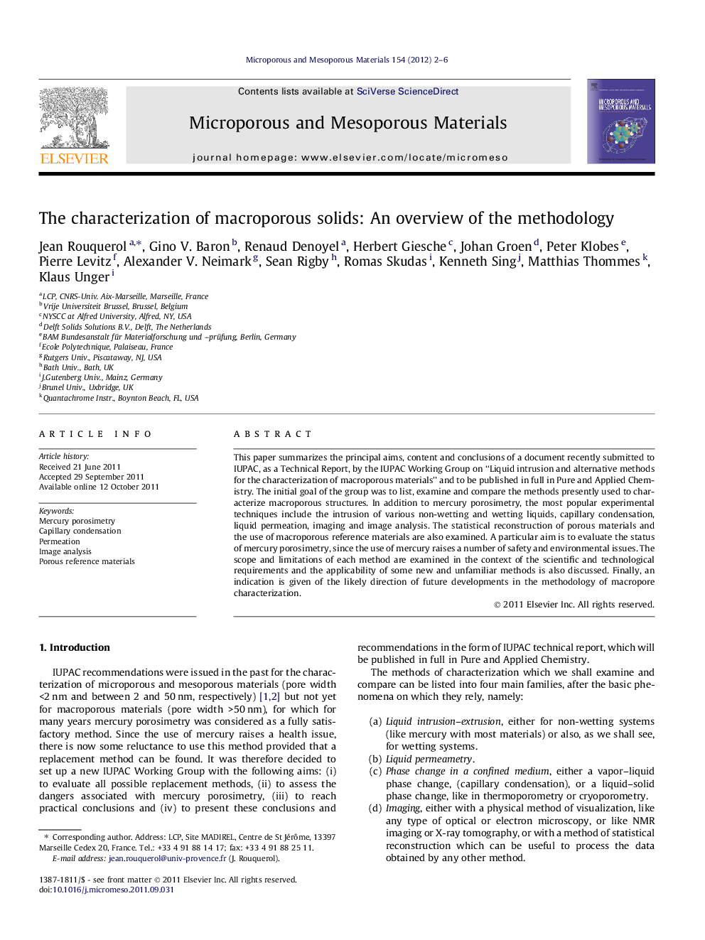 The characterization of macroporous solids: An overview of the methodology