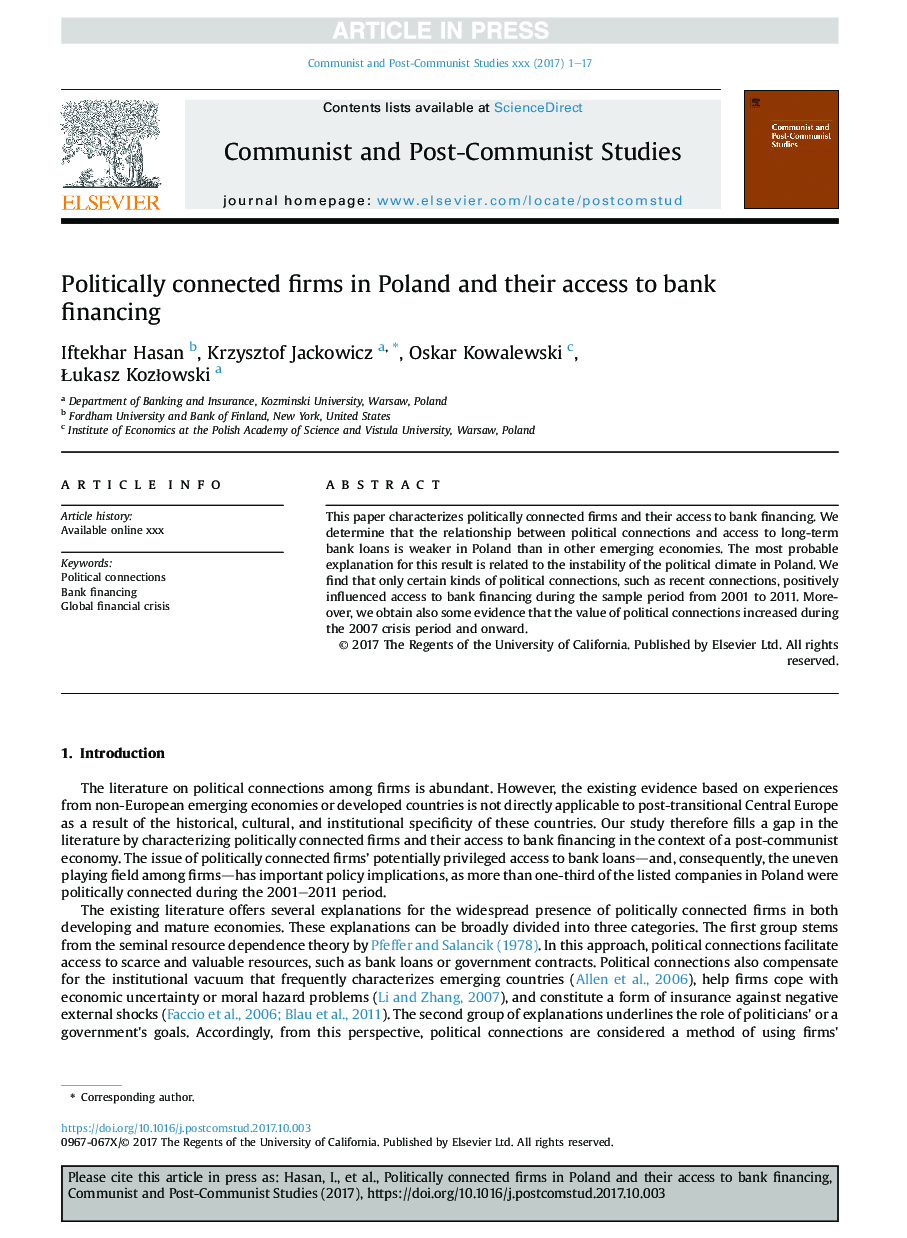 Politically connected firms in Poland and their access to bank financing