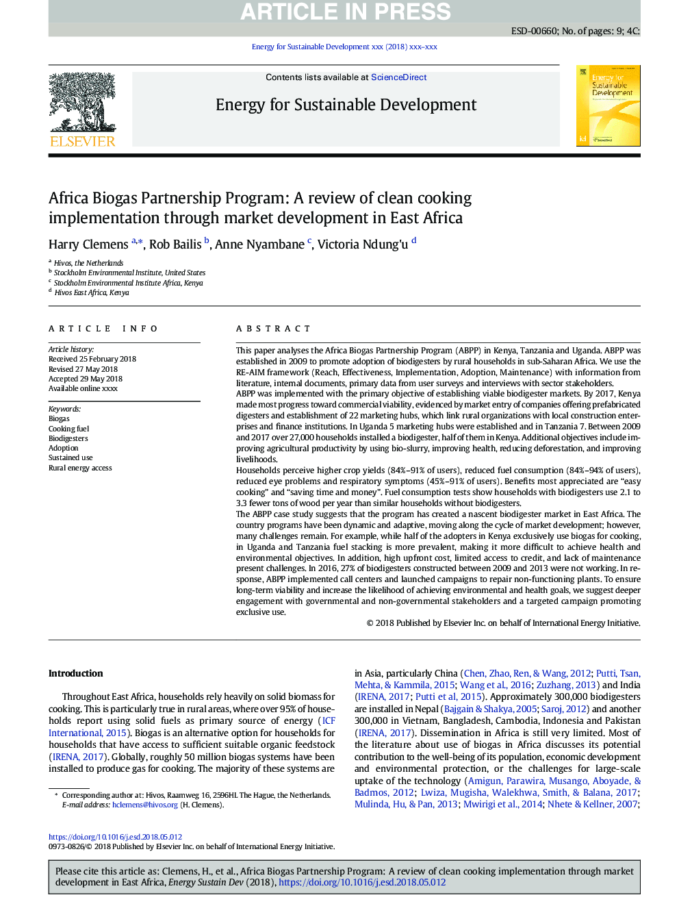 Africa Biogas Partnership Program: A review of clean cooking implementation through market development in East Africa