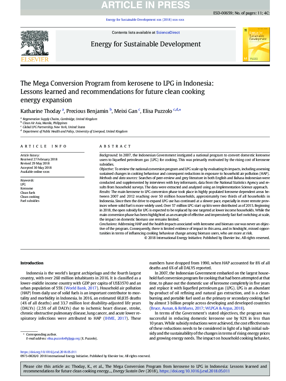 The Mega Conversion Program from kerosene to LPG in Indonesia: Lessons learned and recommendations for future clean cooking energy expansion
