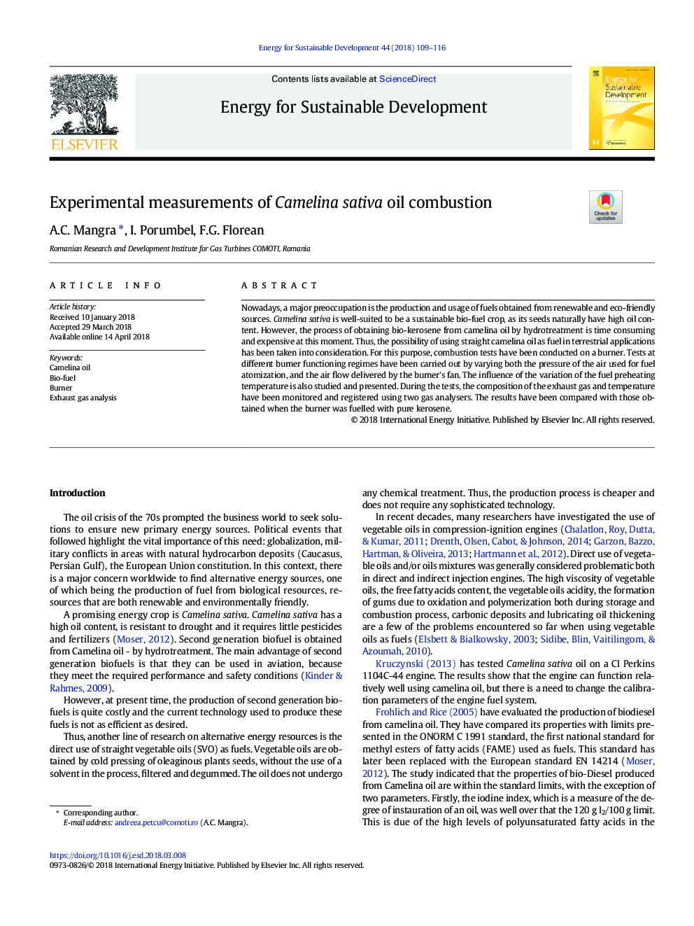 Experimental measurements of Camelina sativa oil combustion