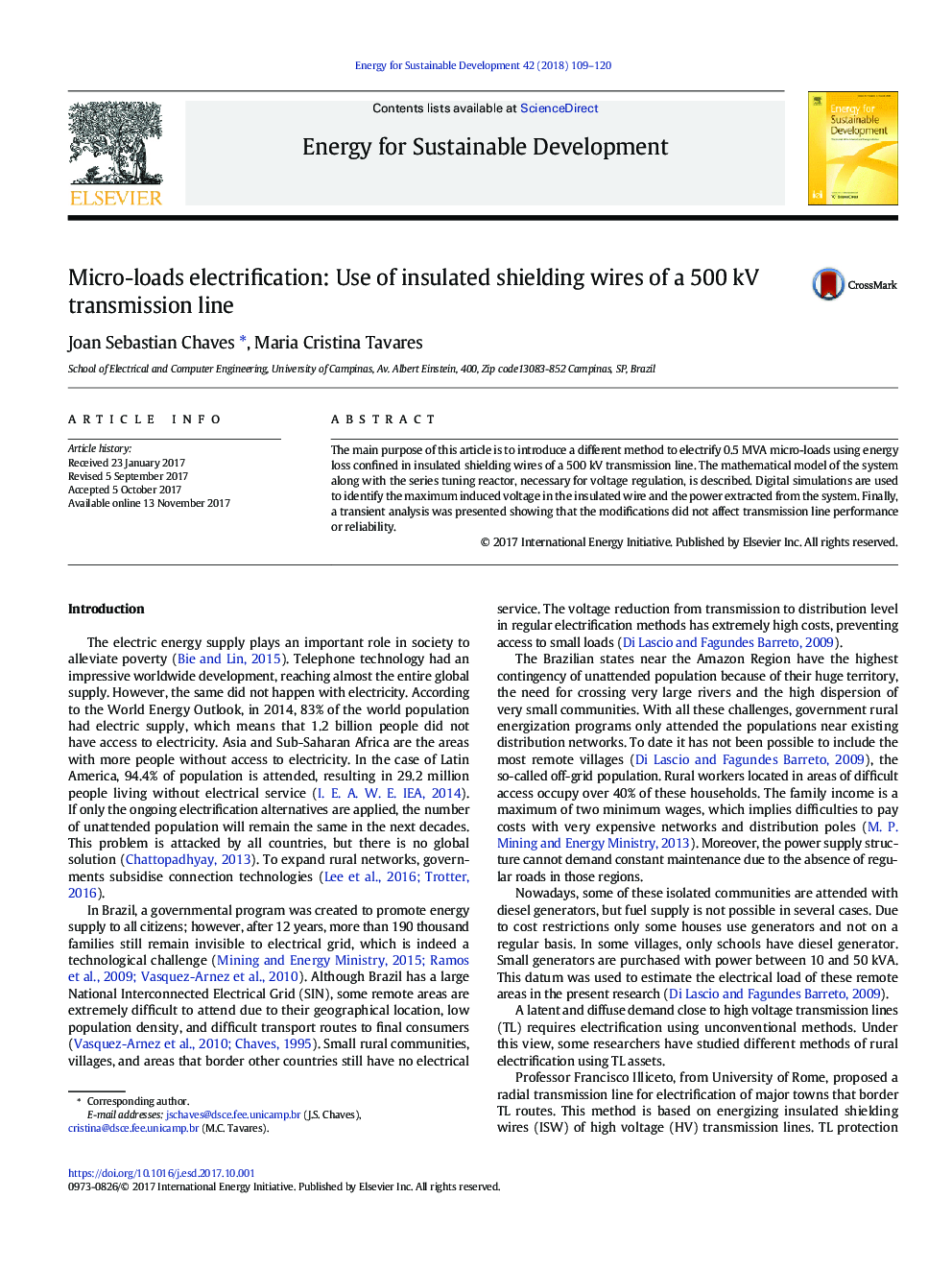 Micro-loads electrification: Use of insulated shielding wires of a 500Â kV transmission line