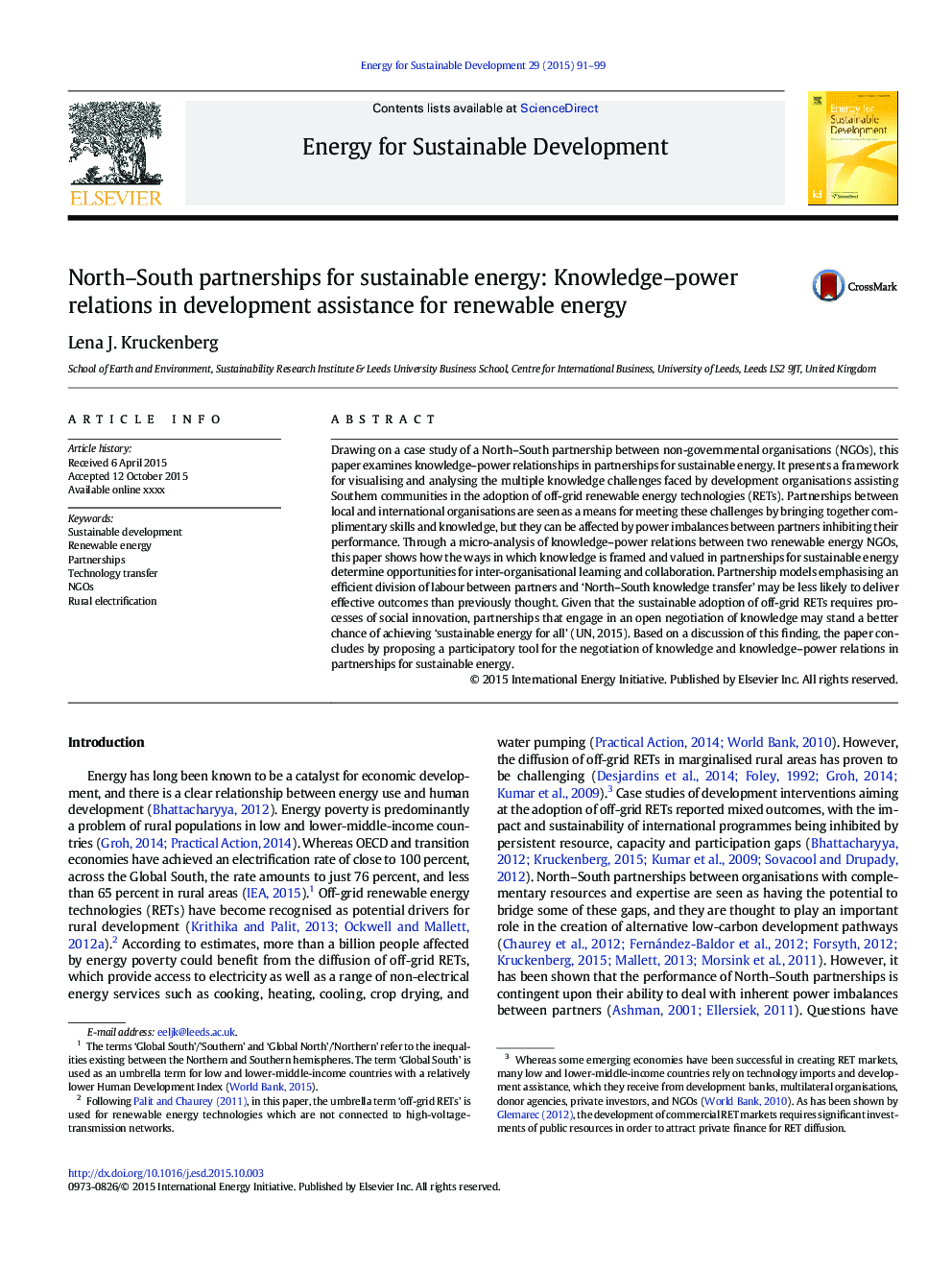 North-South partnerships for sustainable energy: Knowledge-power relations in development assistance for renewable energy