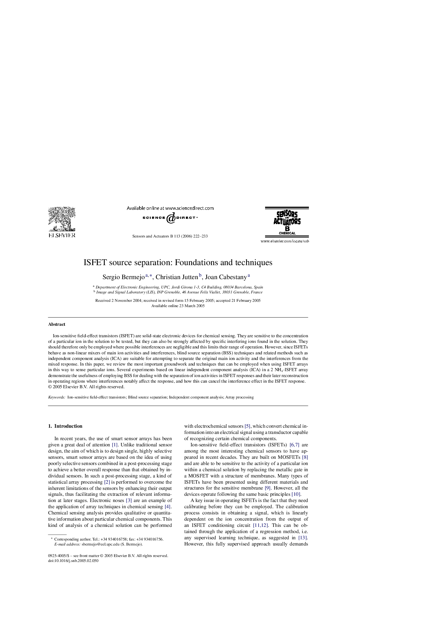 ISFET source separation: Foundations and techniques