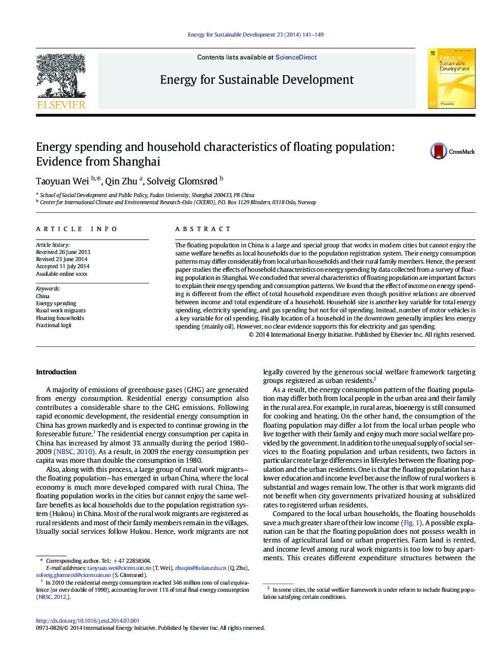 Energy spending and household characteristics of floating population: Evidence from Shanghai