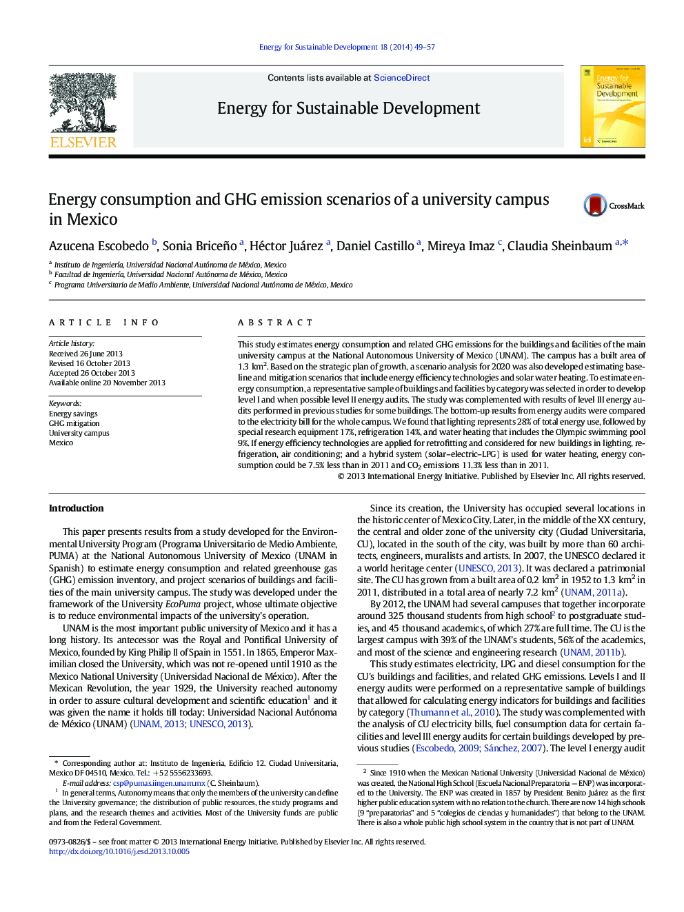 Energy consumption and GHG emission scenarios of a university campus in Mexico