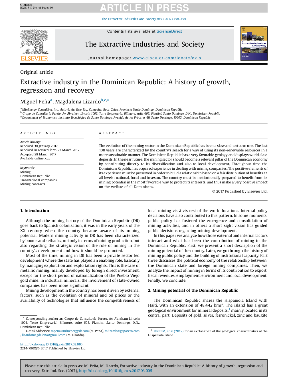 Extractive industry in the Dominican Republic: A history of growth, regression and recovery