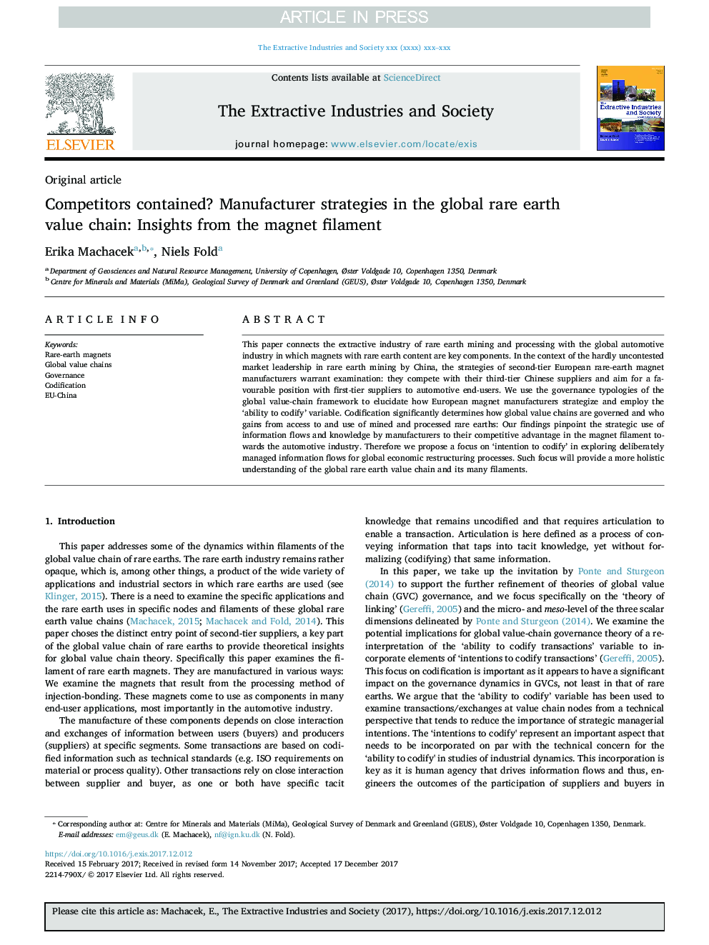 Competitors contained? Manufacturer strategies in the global rare earth value chain: Insights from the magnet filament