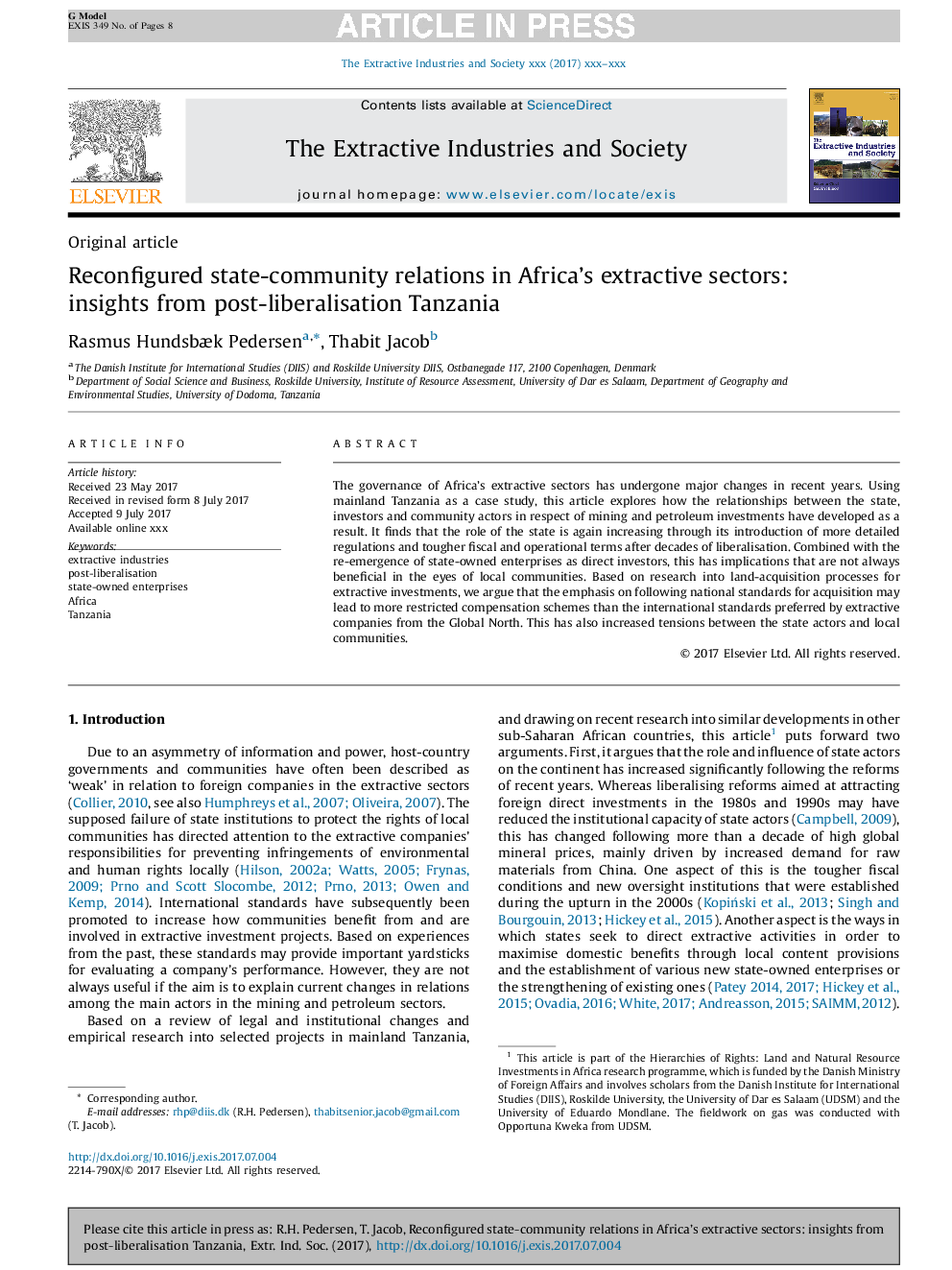 Reconfigured state-community relations in Africa's extractive sectors: insights from post-liberalisation Tanzania