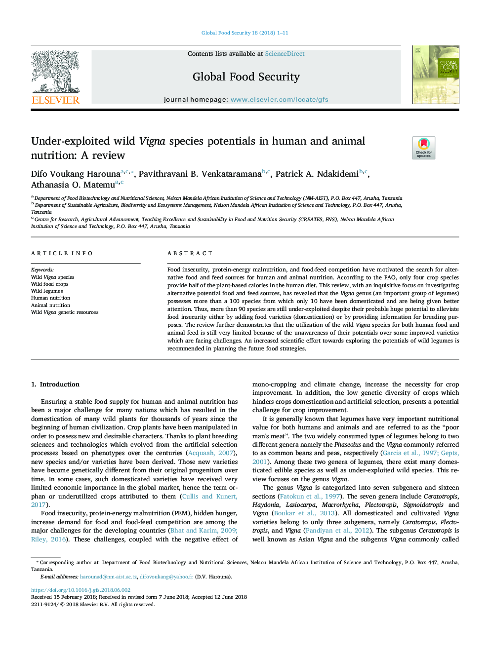 Under-exploited wild Vigna species potentials in human and animal nutrition: A review