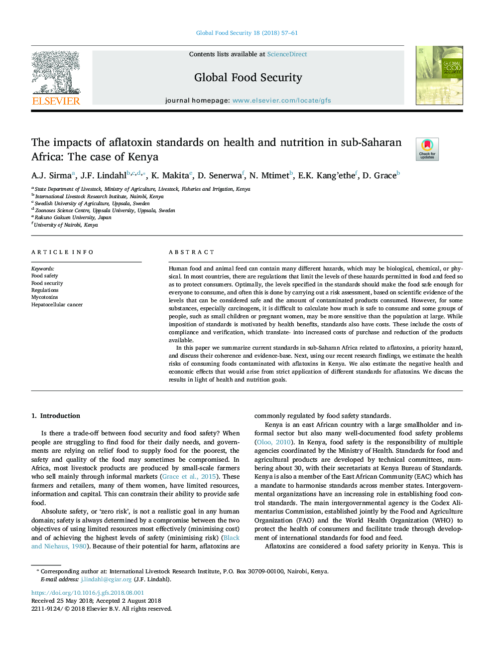 The impacts of aflatoxin standards on health and nutrition in sub-Saharan Africa: The case of Kenya