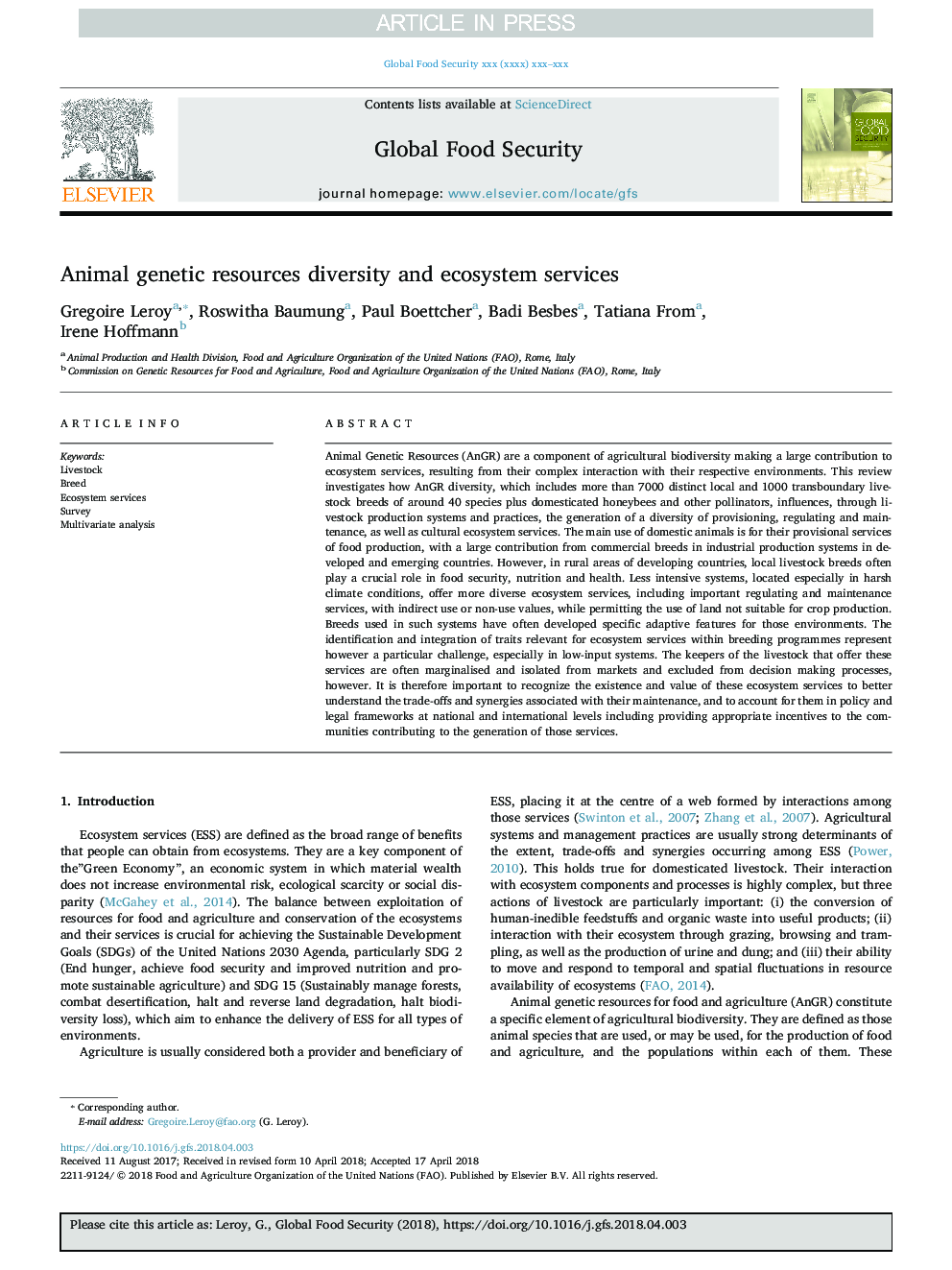 Animal genetic resources diversity and ecosystem services