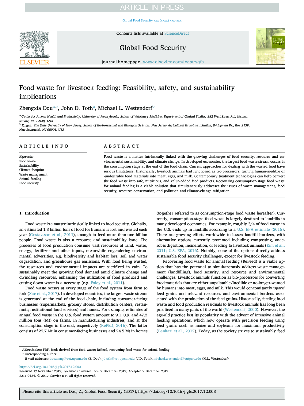Food waste for livestock feeding: Feasibility, safety, and sustainability implications