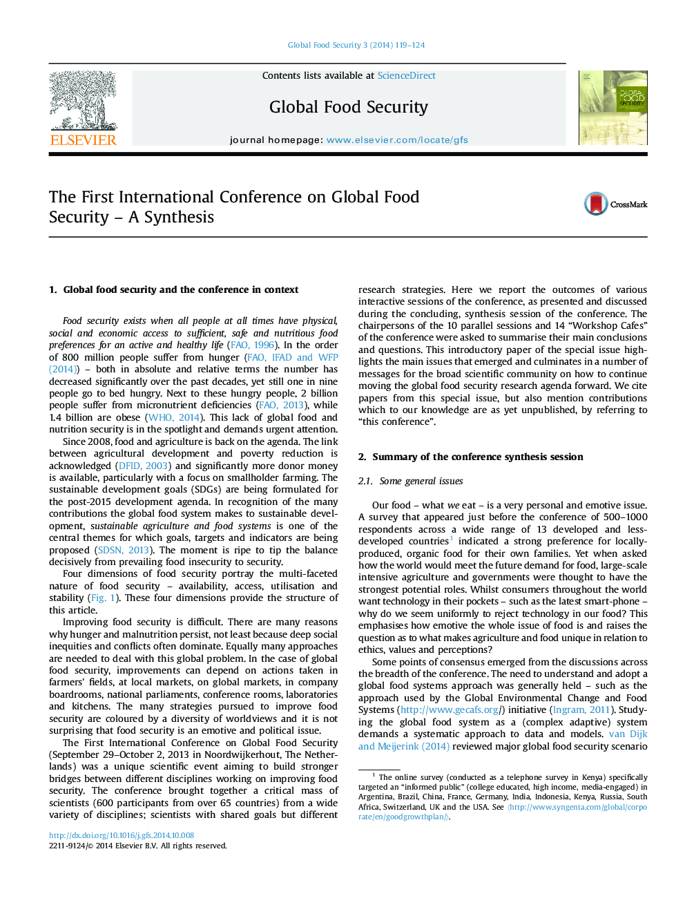 The First International Conference on Global Food Security - A Synthesis