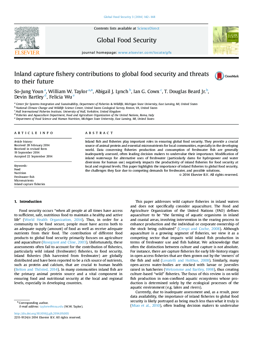 Inland capture fishery contributions to global food security and threats to their future