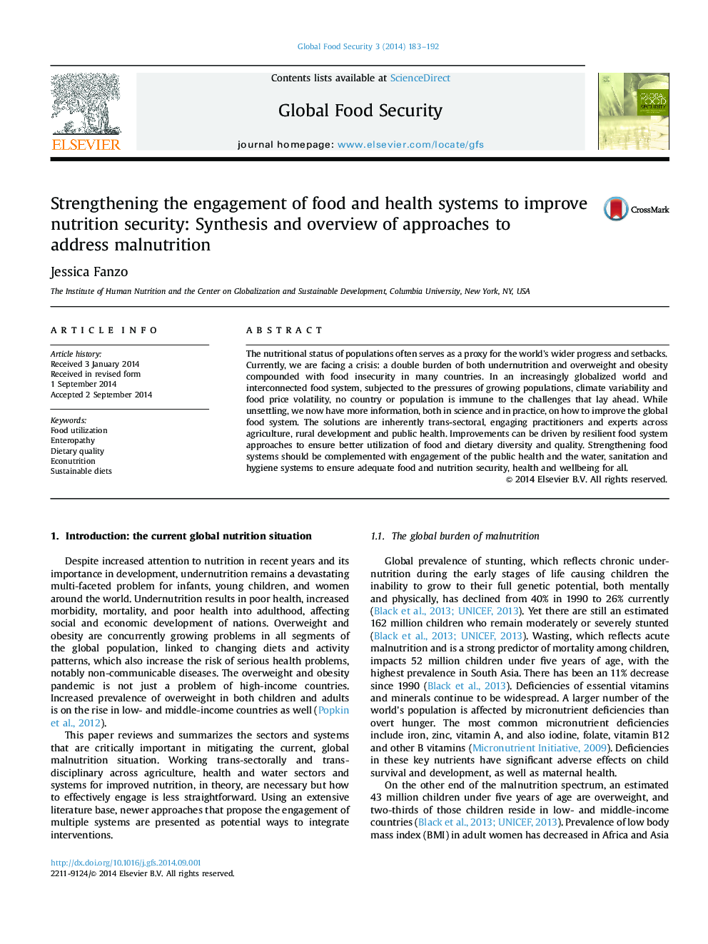 تقویت مشارکت سیستم های مواد غذایی و بهداشتی برای بهبود امنیت غذایی: تهیه و ارزیابی رویکردهای مربوط به سوء تغذیه 