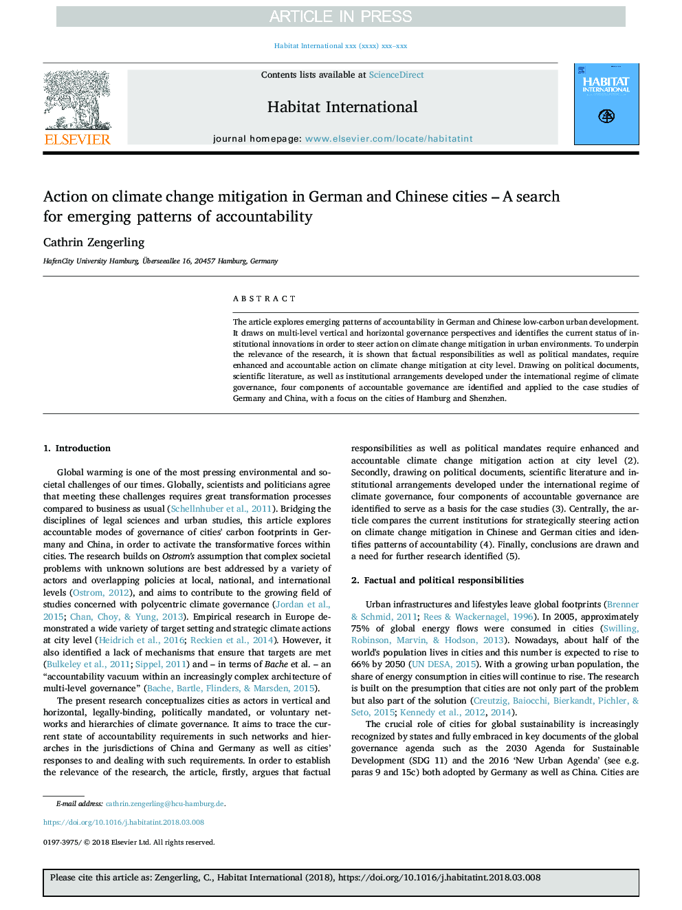 Action on climate change mitigation in German and Chinese cities - A search for emerging patterns of accountability