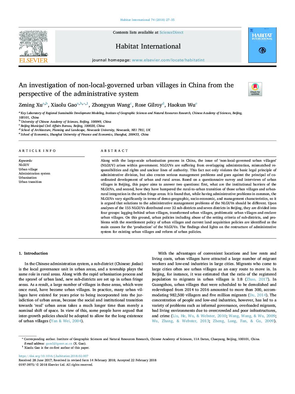 An investigation of non-local-governed urban villages in China from the perspective of the administrative system