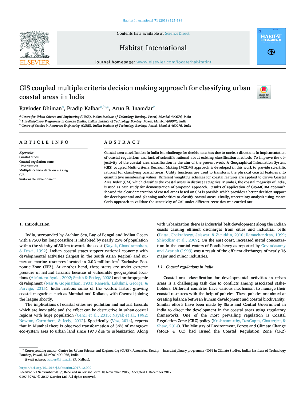 GIS coupled multiple criteria decision making approach for classifying urban coastal areas in India