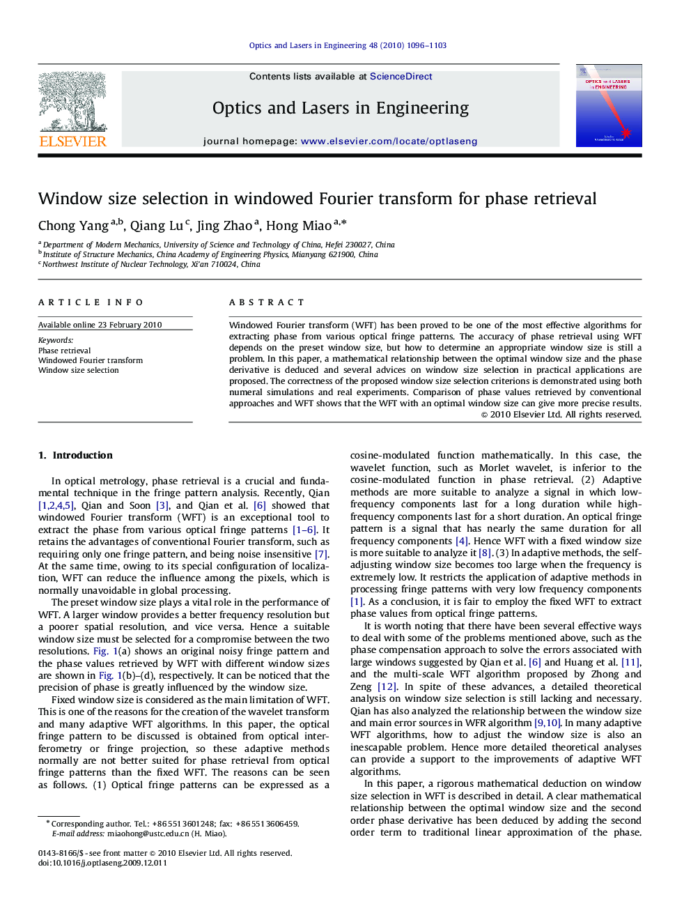 Window size selection in windowed Fourier transform for phase retrieval