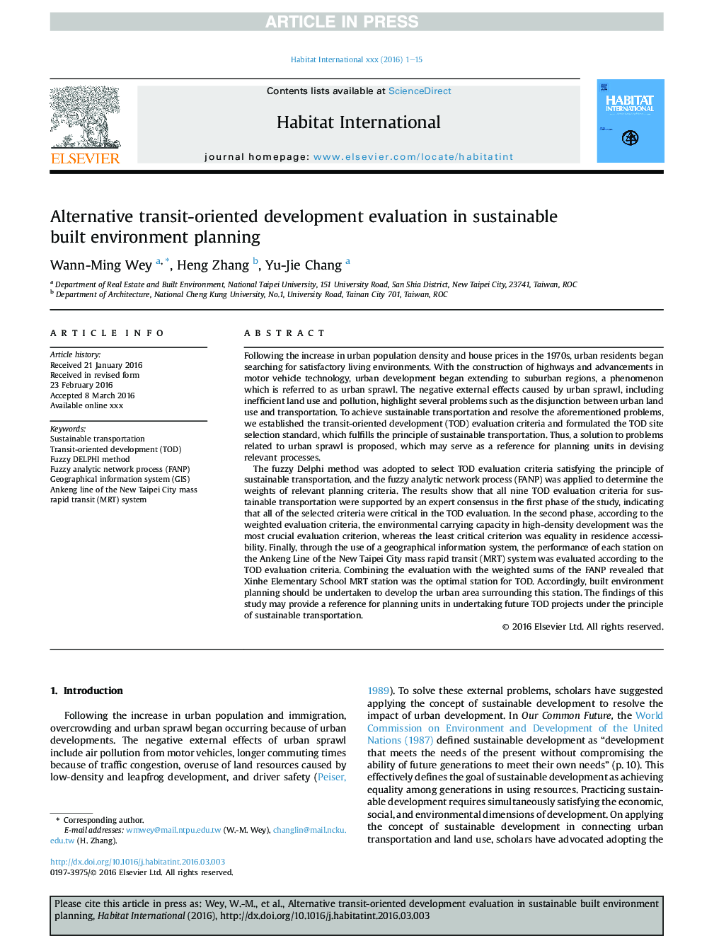 Alternative transit-oriented development evaluation in sustainable built environment planning