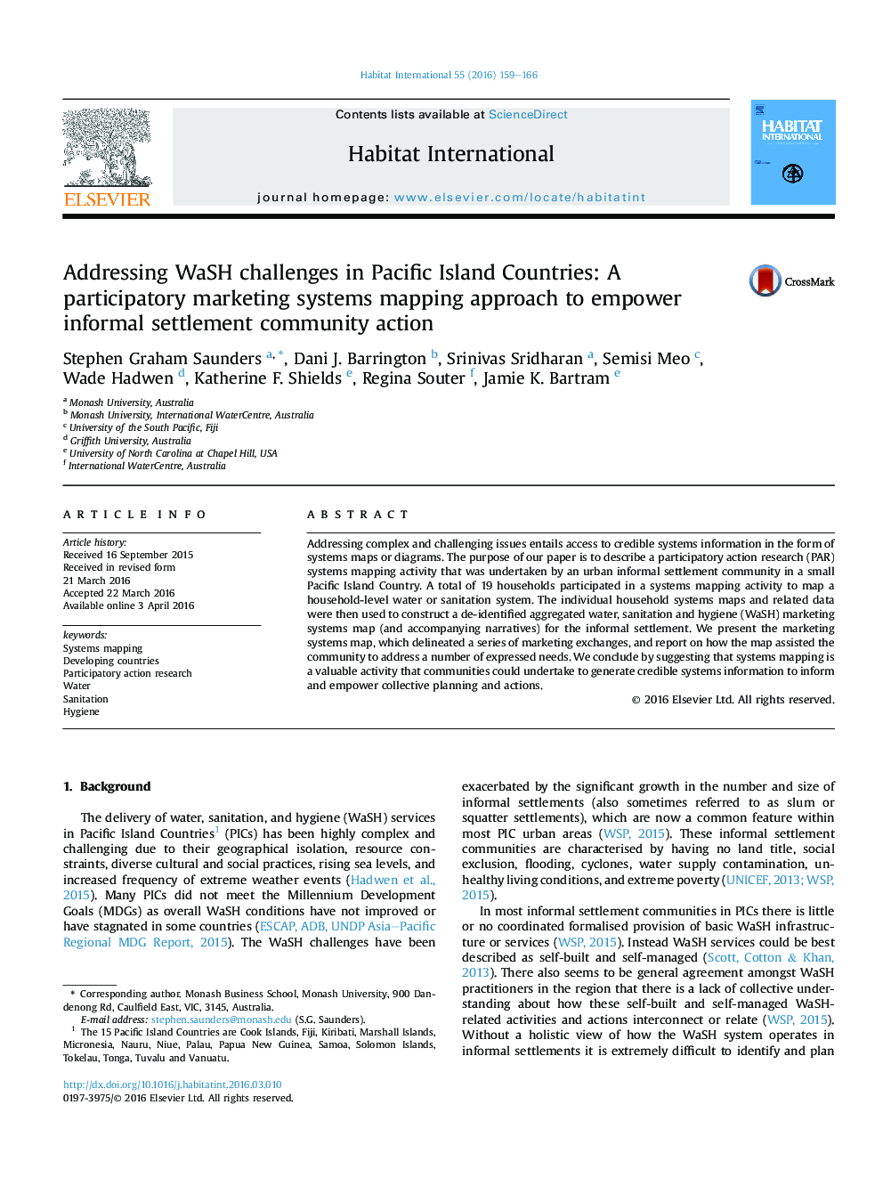 Addressing WaSH challenges in Pacific Island Countries: A participatory marketing systems mapping approach to empower informal settlement community action