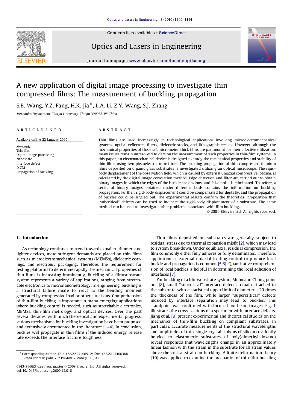 A new application of digital image processing to investigate thin compressed films: The measurement of buckling propagation