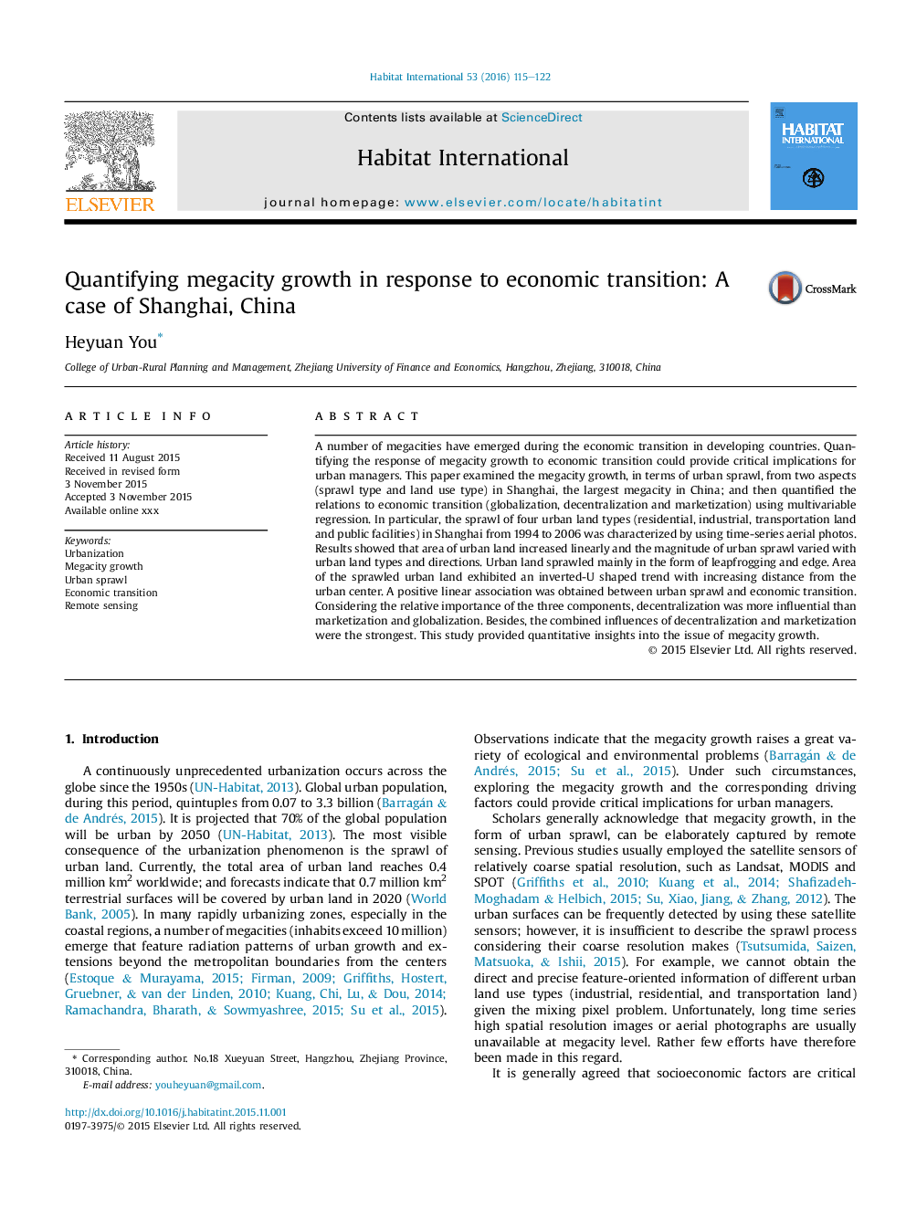 Quantifying megacity growth in response to economic transition: A case of Shanghai, China