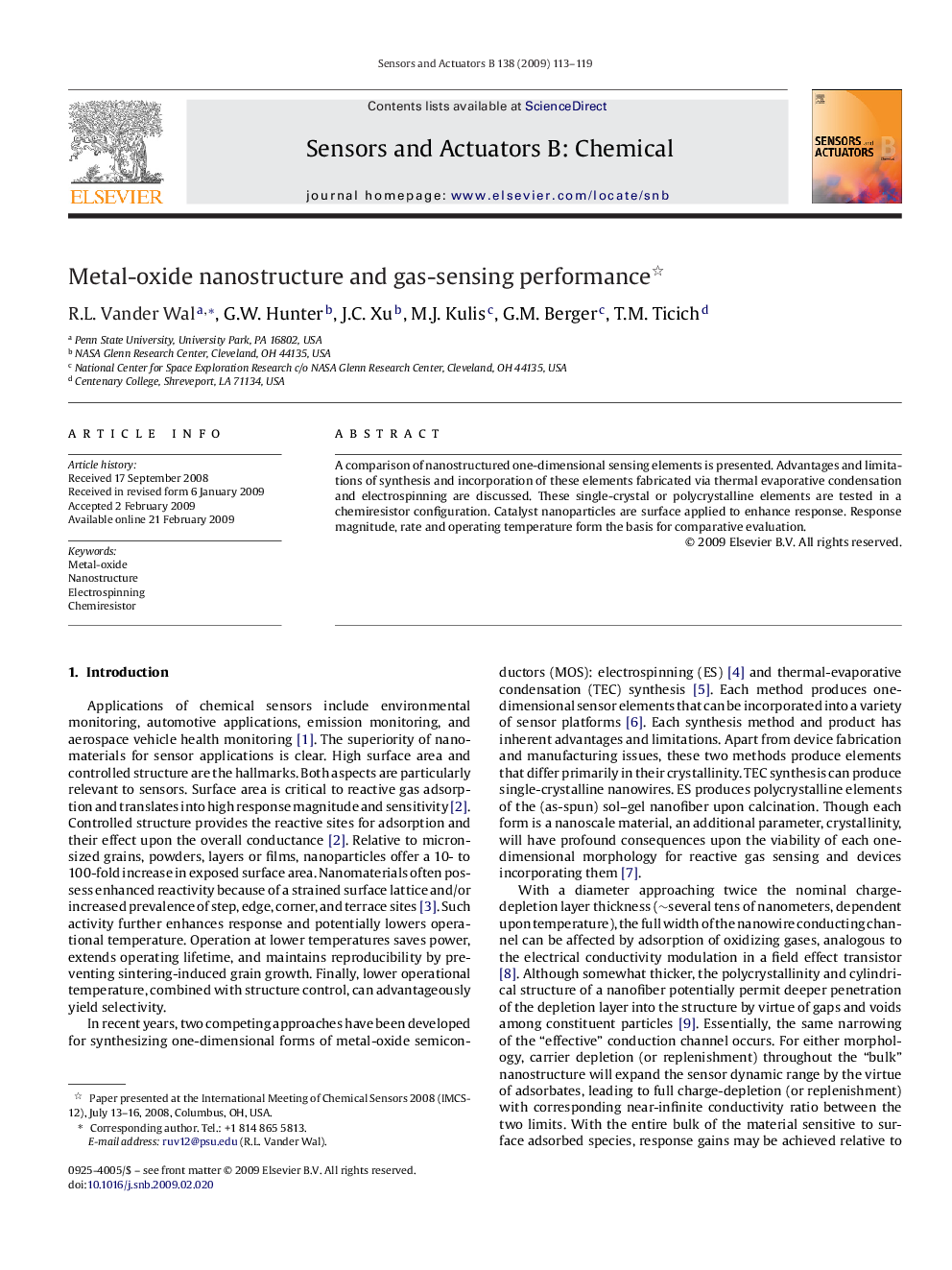 عکس صفحه اول مقاله: Metal-oxide nanostructure and gas-sensing performance Metal-oxide nanostructure and gas-sensing performance