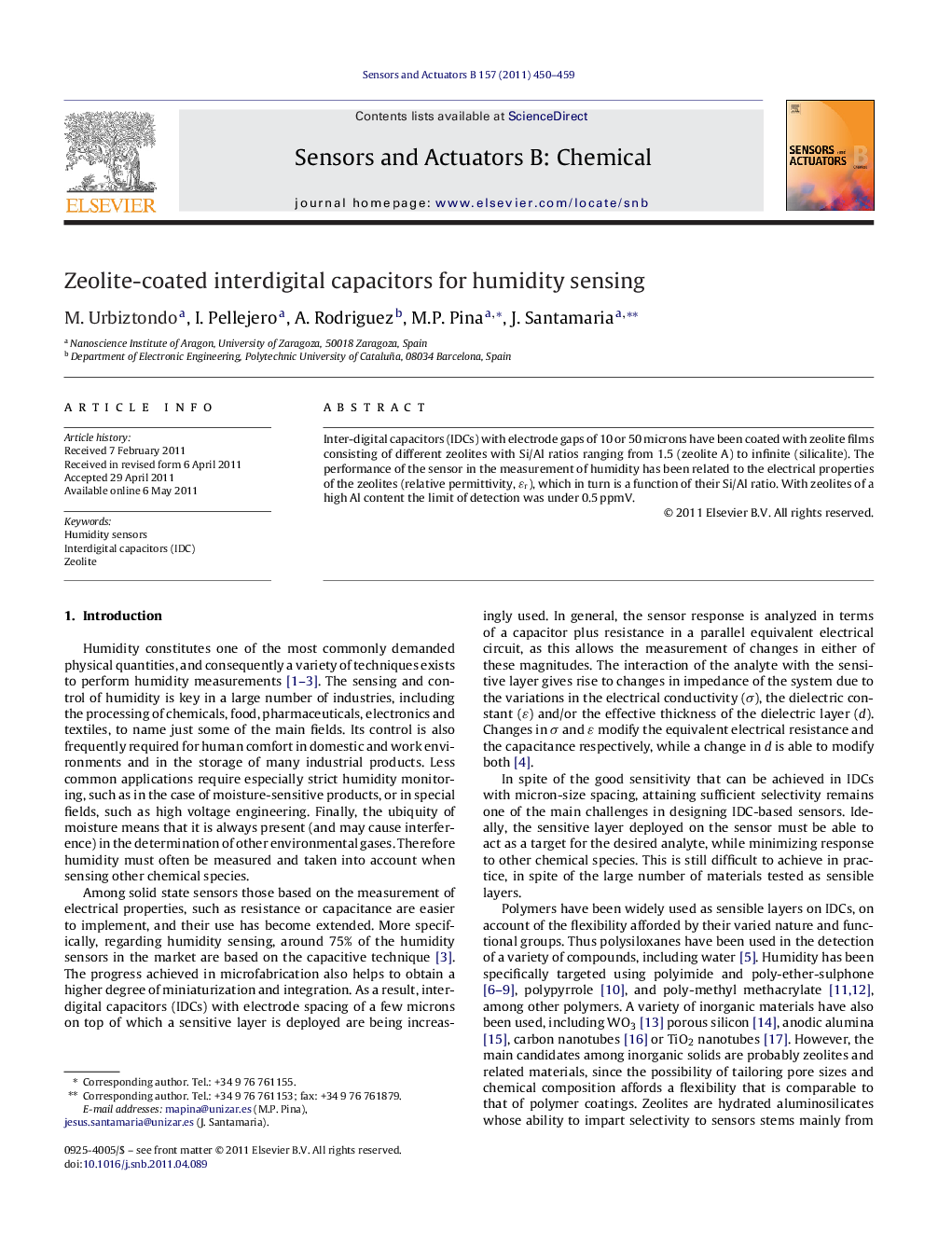 Zeolite-coated interdigital capacitors for humidity sensing