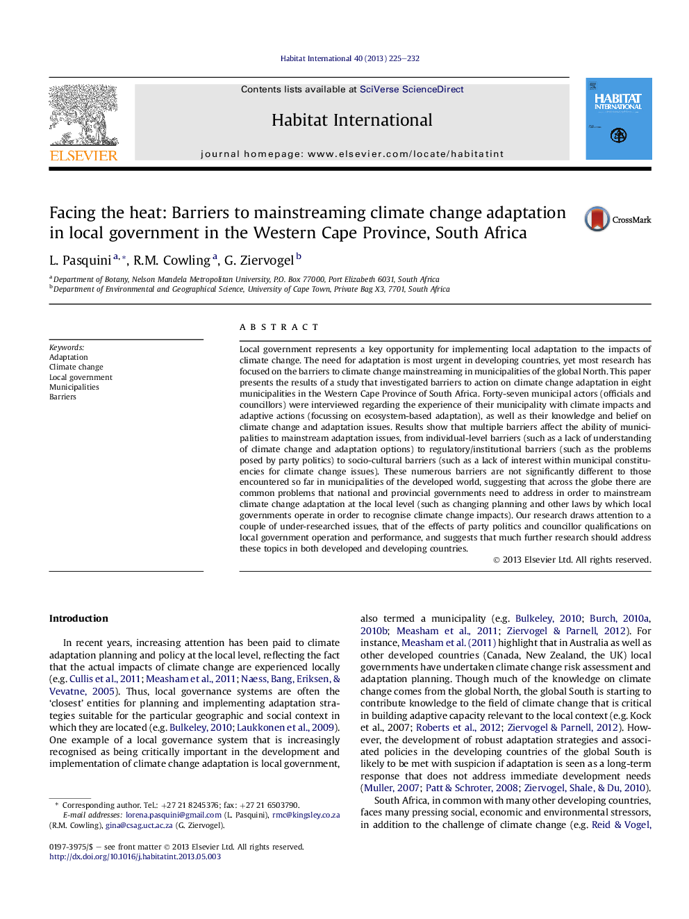 Facing the heat: Barriers to mainstreaming climate change adaptation in local government in the Western Cape Province, South Africa