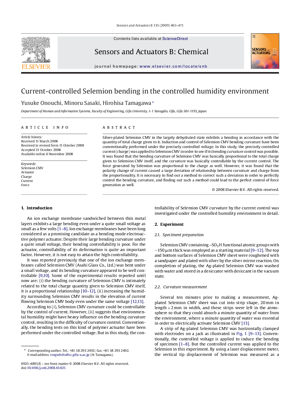 Current-controlled Selemion bending in the controlled humidity environment